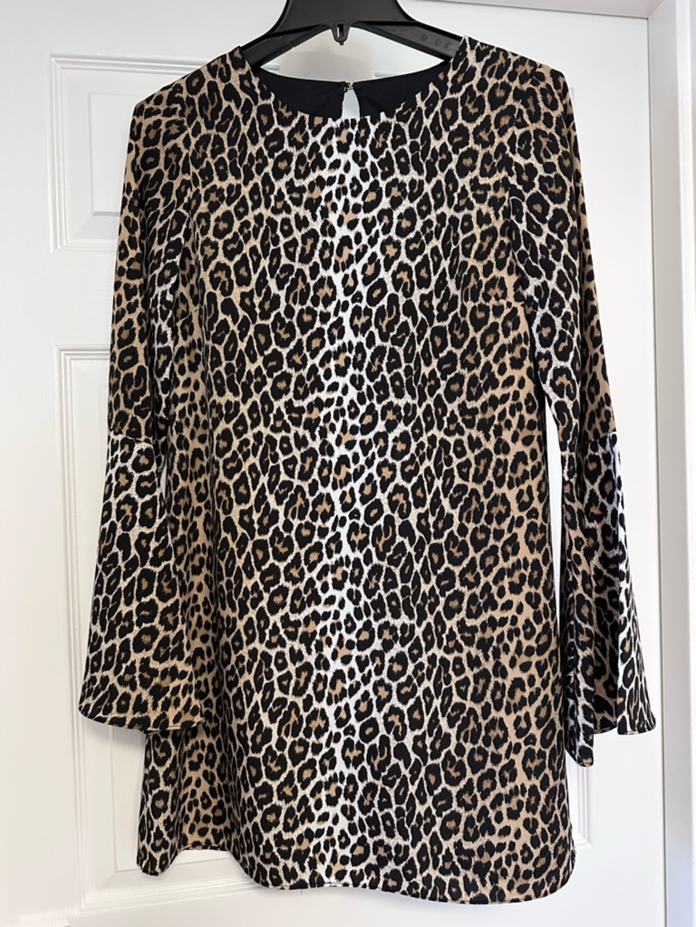 Leopard Print Long Sleeve Tunic Top - Tan Black Cream